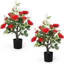 Romantic season 2Pack Artificial Rose Flower Trees, 24Inch Red Faux Rose Tree with Green Leaves for Living Room Office Home Outdoor Indoor Decor (2FT)