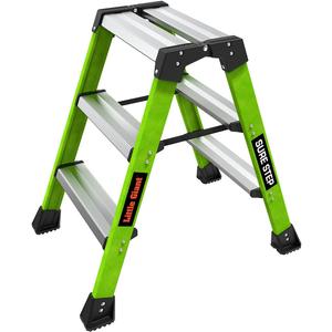 Little Giant Ladders, Sure Step, 3-Step, Double-Sided Step Stool, Fiberglass, (11953), Type 1AA, 375 lbs Weight Rating, Hi-viz Green
