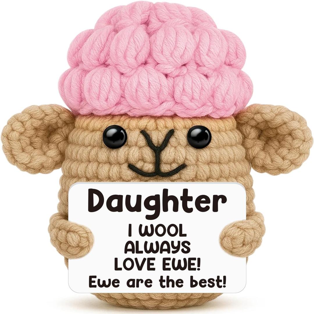 2 x Funny Crochet Sheep Daughter Gifts,Daughter Christmas Birthday Gifts from Mom Dad,Handmade I Wool Always Love Ewe the Best Easter Graduation Stocking Stuffers for Kids Adult Bonus Step Daughter in Law