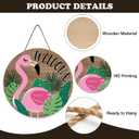 Welcome Tropical Flamingo Front Door Sign, Monstera Palm Leaves Wood Hanger Outdoor Outside Porch Home Decor, Summer Hawaii Farmhouse Rustic Wooden Wreath Indoor Wall Hanging Decoration