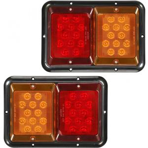 Partsam 2Pcs Double Led Trailer Tail Lights Horizontal Mount Dual Stop Turn Signal Tail Lights 24 LED Surface Mount RV Double Led Taillights RV Double Led Turn Tail Lights 12V IP67 Black Base w Gasket