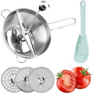 Stainless Steel Food Mills With 3 Milling Discs Hand Crank Grinder Rotary Food Mill for Tomato Sauce, Applesauce, Puree, Mashed Potatoes, Jams(COLOR:Silver)
