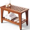 24" Premium Solid Teak Shower Bench with Storage Shelf - 400 lbs Capacity, Waterproof & Non-Slip Seat for Bathroom, Poolside, Spa