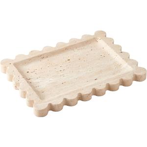 Denique Natural Travertine Tray with Scalloped Edge, 10.8x8 Rectangle Vanity Tray for Bathroom Kitchen Countertop, Beige Decorative Stone Storage Tray for Dresser Home Decor