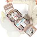 NISHEL Travel Toiletry Bag for women, Portable Hanging Organizer for Family-Sized Shampoo, Conditioner, Brushes Set, Makeup Accessories, Extra Large Size, Pink
