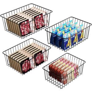iSPECLE Freezer Organizer Bins - 4 Pack Upright Freezer Baskets for 17/21 Cu.Ft Stand up Freezer, Wire Storage for Reach-in Freezer, Slide-Out Access, Prevents Items Falling, 2 Large 2 Medium, Black