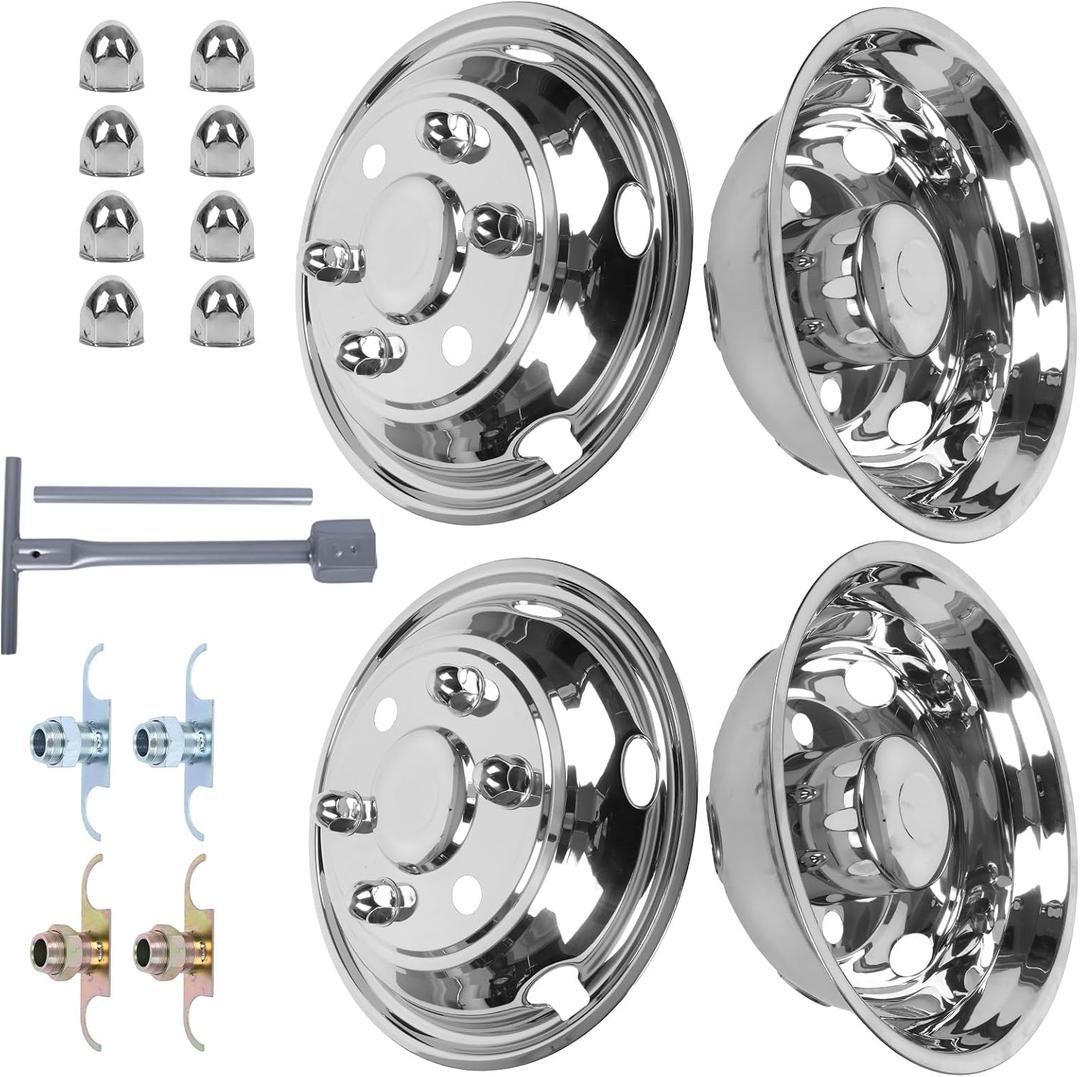 hightall 19.5 Wheel Simulators 6 Lug 6 Vent Holes,Stainless Steel Hubcaps, Bolts On,Compatible with 1995-2025 Isuzu FRR/NPR/NQR/FSR Lo-Pro and Chevy GMC W4500/W5500, 19.5"For Isuzu
