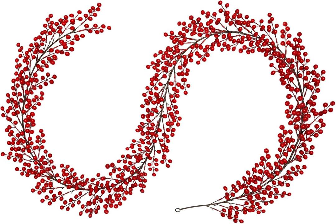 Breeze Touch 8.8FT Christmas Red Berry Garland, Cranberry Holly Berry Garland for Christmas Tree, Mantle, Fireplace, Window and Outdoor Holiday Decoration