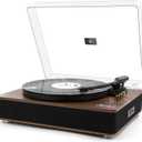 LP&No.1 Record Player with Stereo Speakers, 3-Speed Belt-Drive Turntable for Vinyl Records with Wireless Playback and Auto-Stop, Walnut Wood