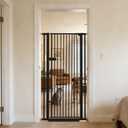 Lumizone Extra Tall Cat Gate 55.12" High Pressure Mounted Extra Wide 2025 New (17 Sizes) 1.37" Gap No Drilling Auto-Close One-Handed Operation Tall Pet Gate for Dogs(Black, 55.12" H x 29.92"-34.24" W)