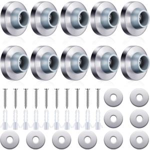 Pangda Concave Wall Door Bumper Stop Silver Stainless Steel Wall Door Bumper with 1-1/ 8 Inch Gray Round Rubber Bumper Wall Protector Door Stops (10)