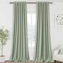 Light Sage Linen Curtains 90 inch Length 2 Panels Set for Bedroom Thermal Insulated 100% Blackout Linen Drapes Back Tab Neutral Rustic Modern Farmhouse Room Darkening Curtain 52x90