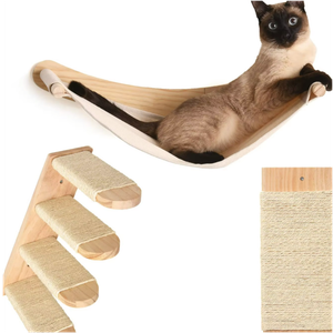 Chasing Tails Cat Wall Shelves - Four Step Cat Shelf with Scratch Board, Mounted Cat Shelves, Sturdy Cat Wall Furniture for Indoor Cats, Kittens - Extra Cat Wall Hammock Cover Included