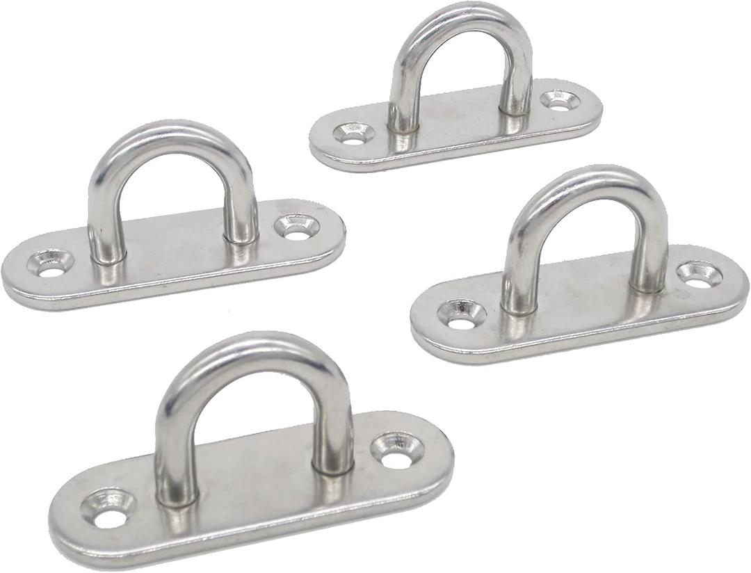 Stainless Steel Ceiling Hooks & Wall Hangers - Heavy Duty M6 Screw Mount, Rust-Proof Anchor Straps for Garage, Outdoor, Storage (4-Pack)