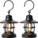 Black 2-Pack Vintage Portable Battery-Powered Camping Lantern for Outages, Emergencies, Indoor and Outdoor Activities
