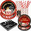 Recheel Movie Night Party Supplies Decorations, Movie Theme Birthday Paper Plates and Napkins Set with Cups and Straws for 24 Guests, 120 Pcs Disposable Party Snack Dinnerwares