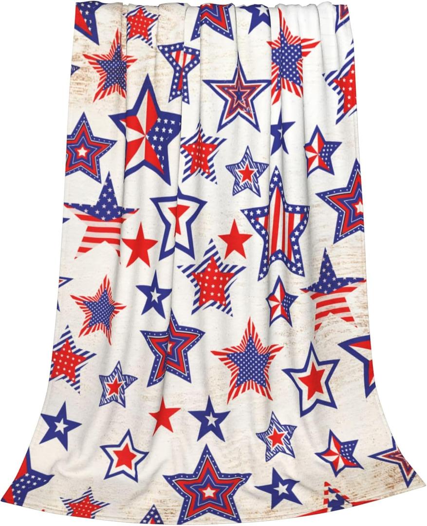 Extra Soft 4th of July Blanket Independence Day Patriotic Star Throw Blanket 50x60 Inch,Cozy Lightweight Blankets for Bed, Sofa, Outdoor Use -Veterans Day, for Family