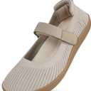 Women's Barefoot Mary Jane Flats - Wide Toe Box & Round Toe Knit Ballet Flat Shoes, Comfortable Dressy Casual Office Shoes (Beige, M)