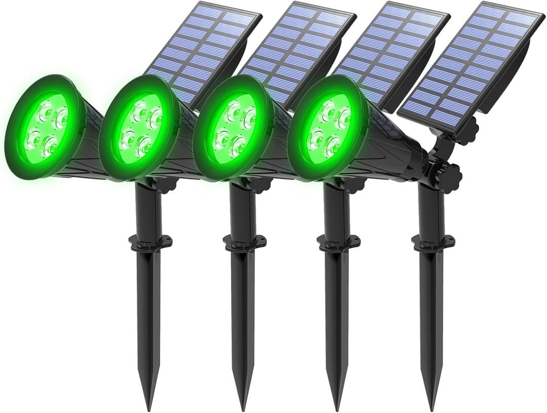 T-SUNUS Green Solar Landscape Spot Lights Christmas IP65 Waterproof Garden Outdoor Spotlights Auto On/Off Security Spotlight for St. Patrick's Day Flag Tree Patio Yard Driveway Pond Halloween 4 Pack