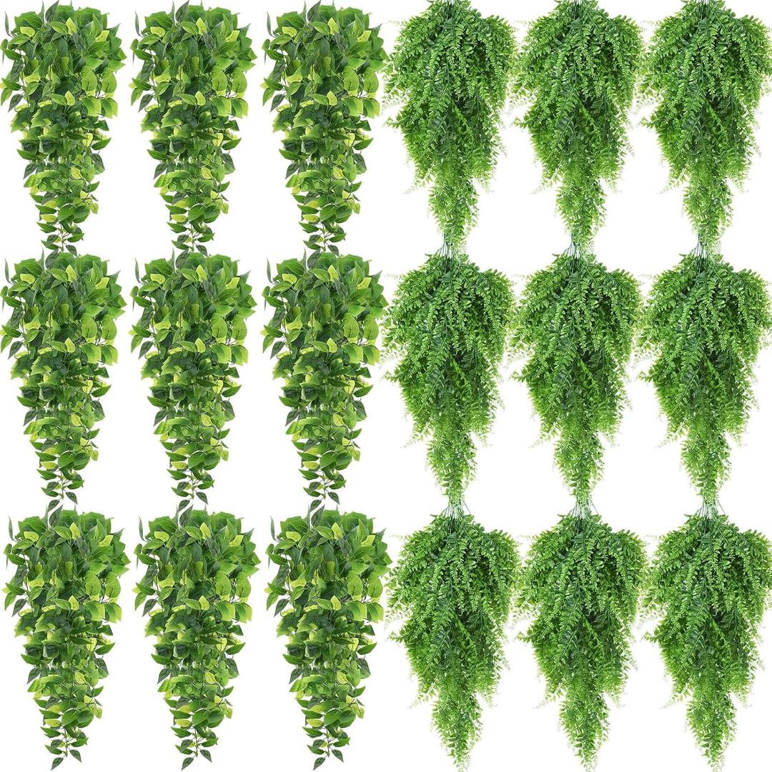 Hoteam 18 Pcs Artificial Hanging Plants Fake Ivy Vines with Fake Leaves Patio Artificial Plants Greenery for Living Room Indoor Outdoor House Wall, No Basket (Sundry)