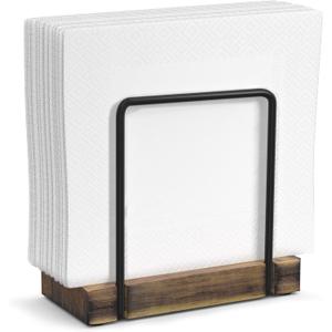 Napkin Holder for Table, Wood Iron Standing Napkin Dispenser for Dining Table Farmhouse Cocktail Picnic Rustic Wooden Holders All Kitchen Dining Room Decor Black & Farmhouse Brown (5.78*2.51*5.04 inch)
