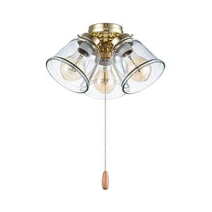 Aspen Creative 22015-1, Three-Light Ceiling Fan Light Kit with Pull Chain, Polished Brass Finish with Clear Glass Shades, 13-1/8" Diameter x 6-3/4" Height