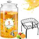 Honeydak 1 Pack 3 Gallon Glass Beverage Dispenser with Stand and Spigot Leakproof Glass Drink Beverage Storage Lemonade Juice Jar Mason Jar Dispenser with Lids for Valentine's Wedding Parties Kitchen