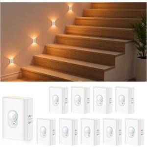 WILLED Rechargeable Motion Sensor Night Lights for Stairs, 10 Pack Wireless Magnetic Stick-On Battery Lights for Hallway, Bedroom, Closet, Kitchen