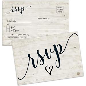 50 RSVP Postcards, RSVP Cards, Rustic Blank Response Cards for Wedding, Birthday, Bridal Shower, Baby Shower Party, 4x6 Inches