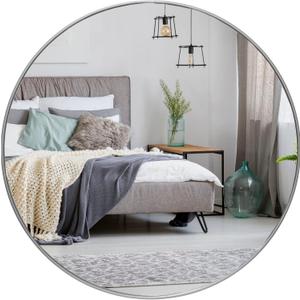 HBCY Creations Small Round Mirror, Silver 20 inch Wall Mirror for Entryway, Bathroom, Living Room and More, Modern Minimalist Mirror for Both Rustic and Boho Design and Decor