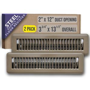 [2 Pack] Fits 2x12 and 12x2 Duct Opening | Floor Register with Louvered Design by Handua | Heavy Duty Walkable Design with Damper | Floor Vent Grille | Easy to Adjust Air Supply Lever | Brown