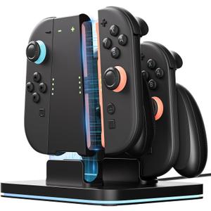 COOWPS for Nintendo Switch 2 Joy-Con 3 in 1 Charging Grip and Dock, with Ergonomic Comfort Grip, Strong Magnetic Force Fast Charger Dock, 9 RGB Light Modes & Type-C Cable Original Patent