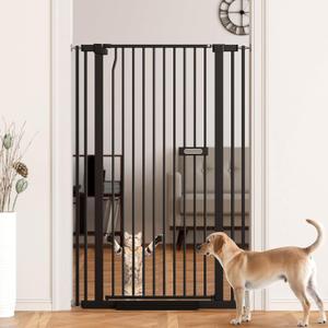 Extra Tall Cat Gate 55.1" for Doorways, 30.1-33.8" Wide High Pressure Mounted Baby Dog Pet Gate for Stairs, 1.37" Gap No Drilling Auto Close for Hallways/Kitchen, Black