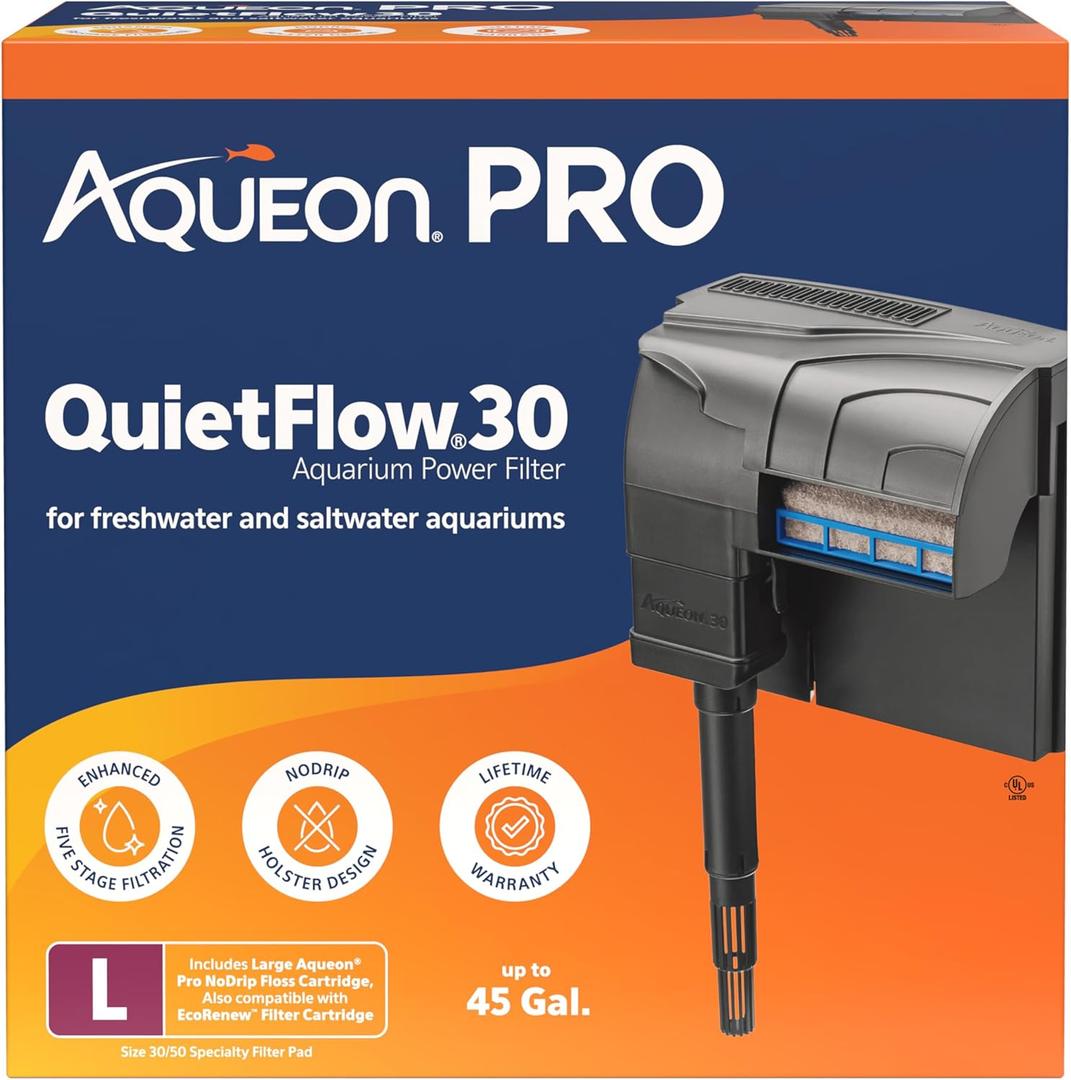 Aqueon QuietFlow 30 LED PRO Aquarium Fish Tank Power Filter For Up To 45 Gallon Aquariums