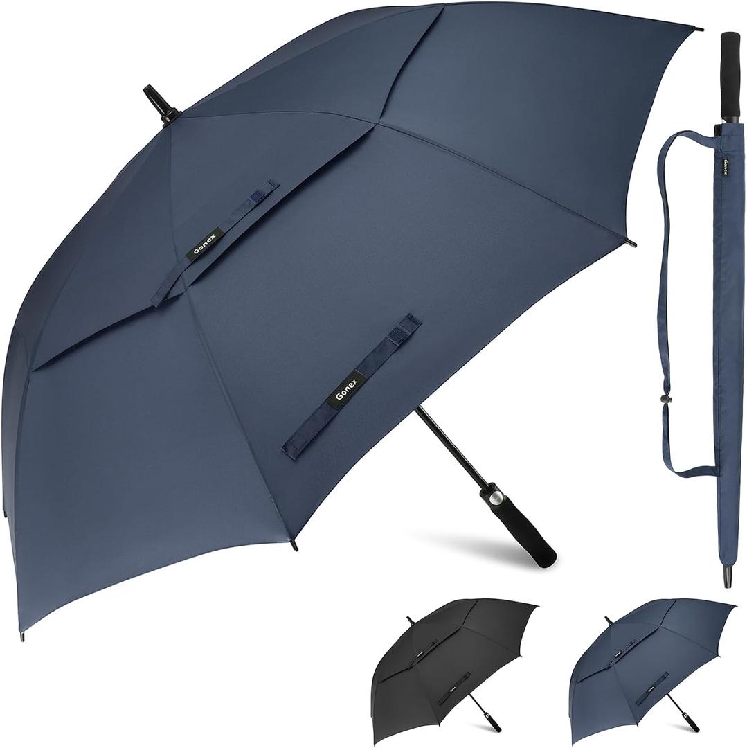 Gonex 80 Inch Extra Large Oversize Golf Umbrella, Automatic Open Travel Rain Umbrella with Windproof Water Resistant Double Canopy, Outdoor Vented Umbrellas for Family Doorman with UV Protection, Navy