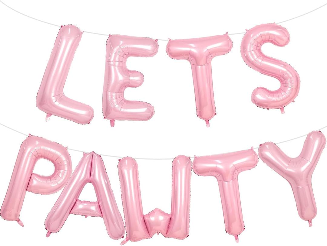 Lets Pawty Balloons Banner 40 Inch,Cream Pink Dog Birthday Decorations,Paw Foil Letter Balloon for Dogs Paw Pet Puppy Theme Party Supplies