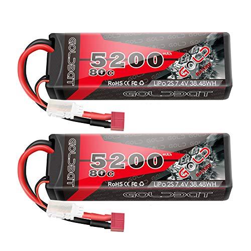 GOLDBAT 5200mAh 80C 2S 7.4V RC LiPo Battery Hard Case with T Plug for RC Evader BX Car RC Truck RC Truggy Racing (2 Packs)