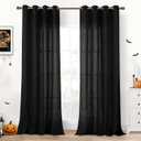 YoungsTex Linen Black Curtains 84 inch Length 2 Panels for Living Room, Light Filtering Drapes with Bronze Grommet Semi Sheer Gothic Decorative for Dining Bedroom, 52 X 84 Inch