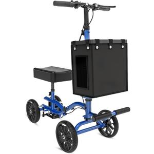 Lightweight Knee Scooter Crutch Alternative, Foldable & Adjustable Knee Scooter for Adults for Foot Surgery, Steerable Knee Walker with Detachable Storage Basket, Includes DIY Stickers-Blue