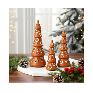 Tellingyou Set of 3 Mexican Christmas Tree Figurines Resin Barro Talavera Holiday Tree Statue Decor Boho Terracotta Table Centerpiece Ornaments Modern Mexican Home Decoration Gifts