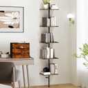 Ladder Shelf, 5-Tier Wooden Wall-Mounted Bookshelf with Metal Frame, Vintage Open Display Organizer Rack, Leaning Storage Shelves for Living Room, Bedroom, Home Office, Rustic Brown and Black, 72.3 x 12.98 x 10.35 inches