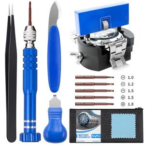 EasyTime Watch Battery Replacement Tool Kit Professional Watch Repair Toolkit and Back Remover Set with Adjustable Case Opener, Tweezers, Screwdriver and Instructions