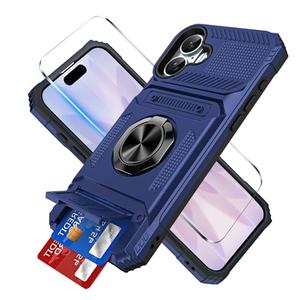 Benbenjaytek for iPhone 17 Wallet Case with Card Holder + 1 Screen Protector, (2 Cards) & 360°Ring Kickstand Military Grade Drop Shockproof Rugged Case for iPhone 17 6.3" 2025(Blue)