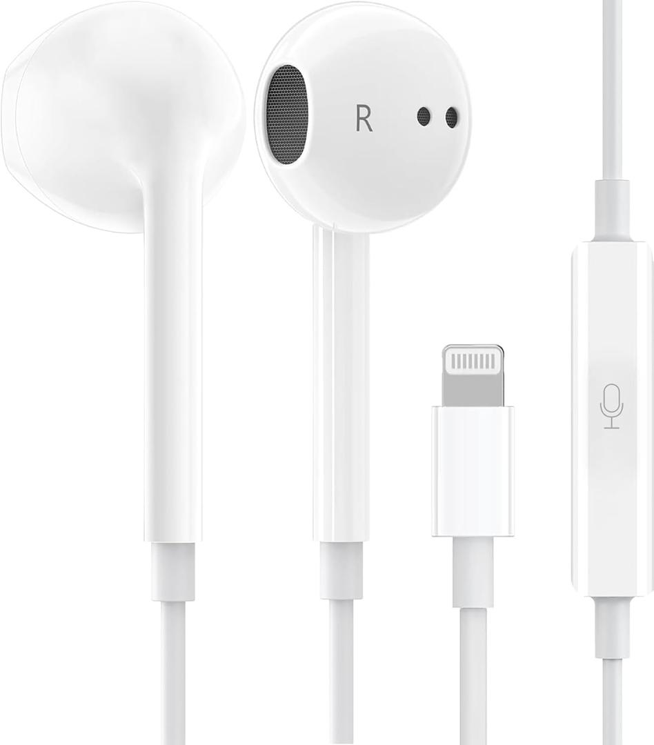 1Pack Wired Earphones with Lightning Connector for iPhone Headphones In-Ear Earbuds, Built-in Microphone and Volume Control Headsets Compatible iPhone 14/14 Pro/14 Plus/13/12/11/XR/XS/X/8/7/SE