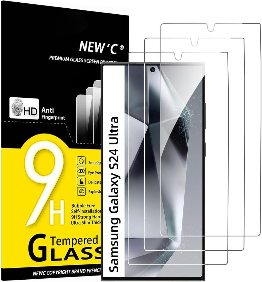 NEW'C 3 Pack Designed for Samsung Galaxy S24 Ultra Screen Protecto, (No for S24/S24 Plus), Tempered Glass, Case Friendly Scratch-proof, Bubble Free, Ultra Resistant (Transparent)