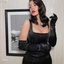 VIBILIA Long Opera Gloves for Women, 1920s Satin Tea Party Gloves Costume, Stretchy Adult Size Glove for Wedding Bridal Dress (Black)