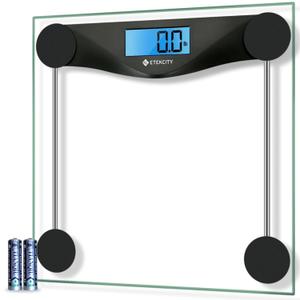 Etekcity Digital Body Weight Bathroom Scale, Large Blue LCD Backlight Display, High Precision Measurements, 6mm Tempered Glass, 400 Pounds, Black (11.9 x 11.9 x 0.95 inches)