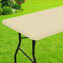 Smiry Rectangle Picnic Table Cloth, Waterproof Elastic Fitted Tablecloths for 4 Foot Tables, Washable Polyester Table Cover for Camping, Indoor and Outdoor (Champagne, 30"x48")