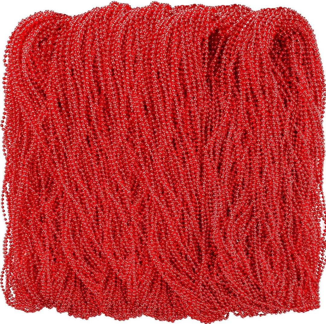 Janmercy 210 Pcs Bead Necklace, Red Christmas Bead Stuff Party Favors, 31.5 Inch 4 mm Beaded Necklace Red Round Metallic Bead Necklace for Christmas Celebrations Decorations