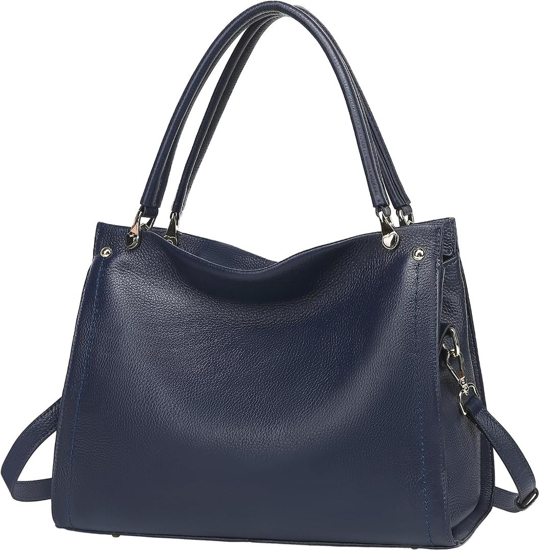 KOGTLA Medium Genuine Leather Tote Handbags for Women, Ladies Soft Satchel Shoulder Purses, Two-Handle Hobo Bags